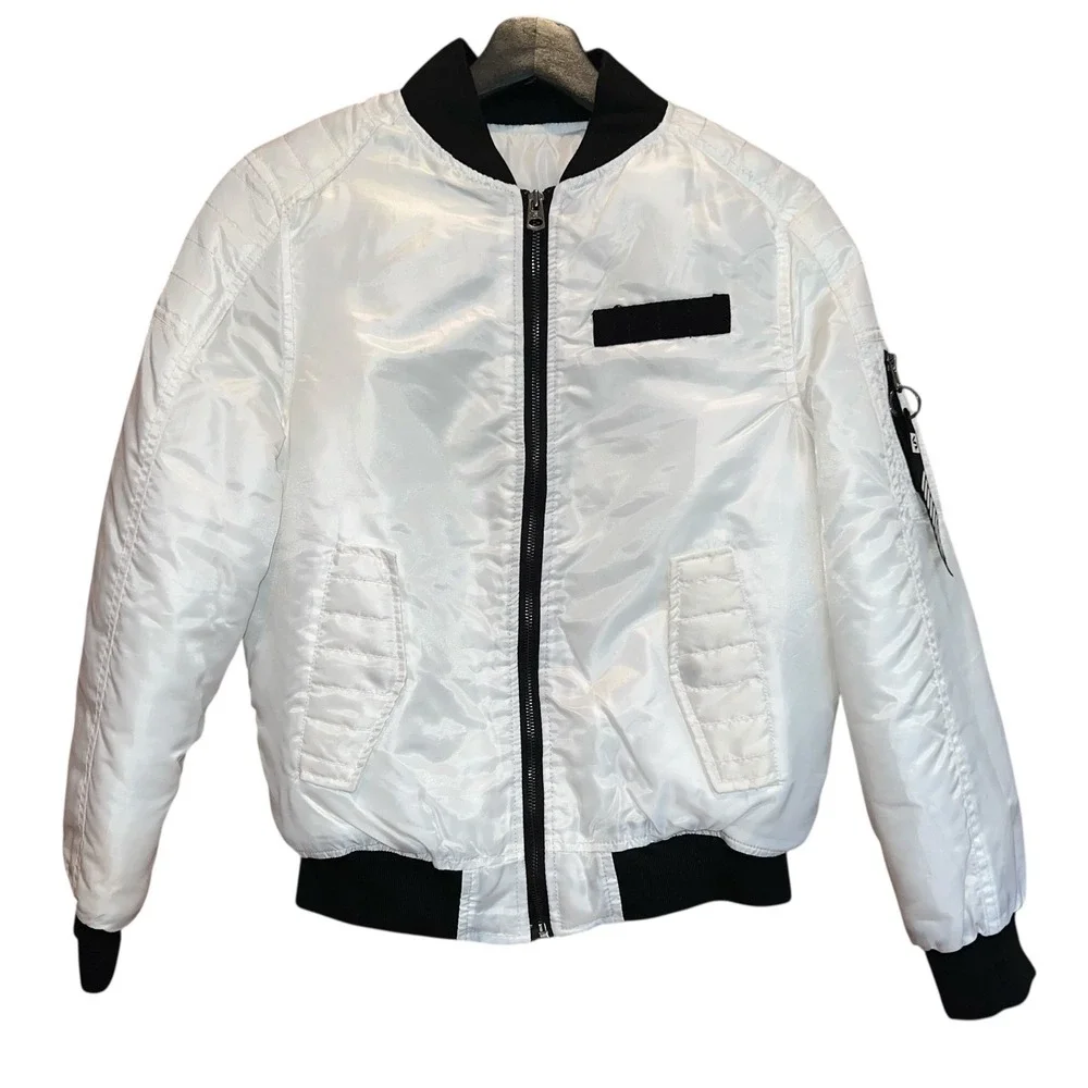 Southpole Boys Shiny White Bomber Jacket‎ Black Trim Size M 10/12